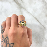 Anillo Flor Cara Feliz Movil 5.1gr / T7 3/4 / Multicolor Oro Amarillo 18K
