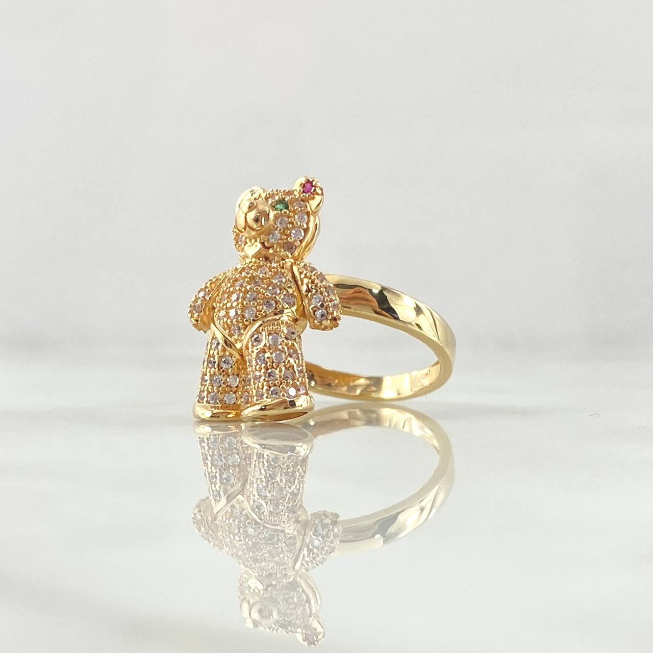 Anillo Oso Articulado 6.05gr / T6 1/4 / Circones Blancos Verdes Fucsia Oro Amarillo 18K