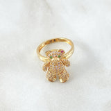 Anillo Oso Articulado 6.05gr / T6 1/4 / Circones Blancos Verdes Fucsia Oro Amarillo 18K