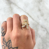 Anillo Oso Articulado 6.05gr / T6 1/4 / Circones Blancos Verdes Fucsia Oro Amarillo 18K