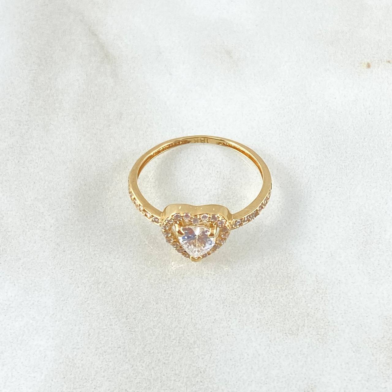 Anillo Halo Corazon 2.05gr / T7 / Circones Blancos Oro Amarillo 18K