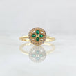 Anillo Flor Sello 2.65gr / T7 1/2 / Circones Blancos Verdes Oro Amarillo 18K