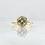 Anillo Flor Sello 2.65gr / T7 1/2 / Circones Blancos Verdes Oro Amarillo 18K