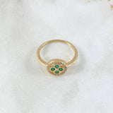 Anillo Flor Sello 2.65gr / T7 1/2 / Circones Blancos Verdes Oro Amarillo 18K