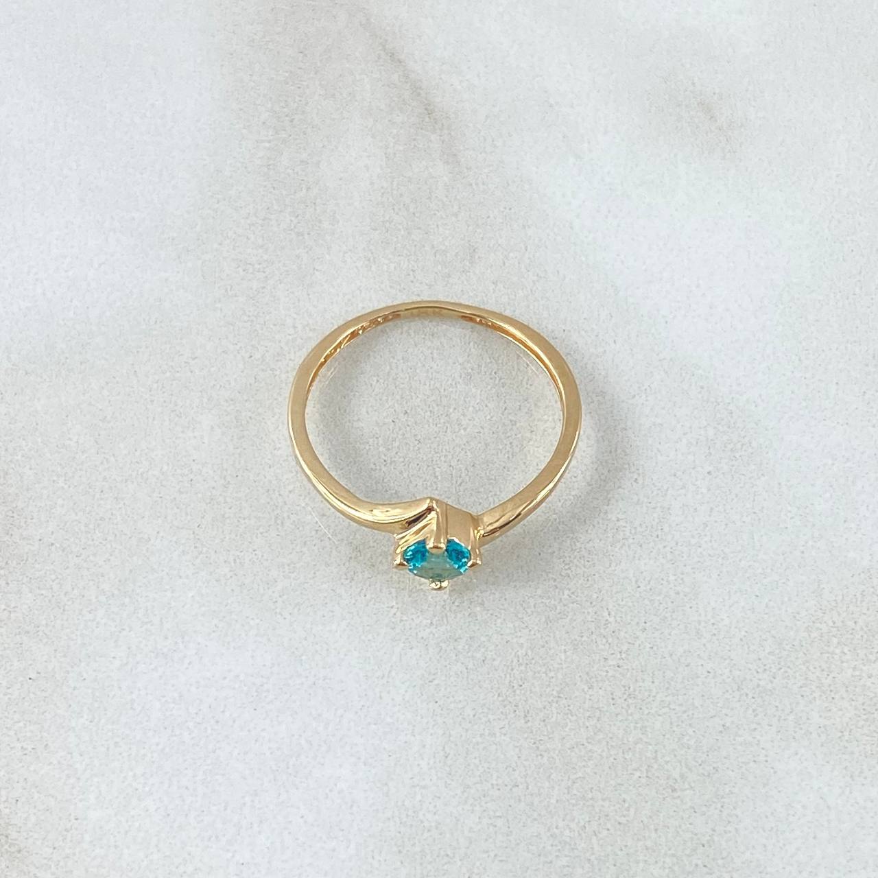 Anillo Solitario 1.2gr / T5 3/4 / Circon Azul Celeste Oro Amarillo 18K