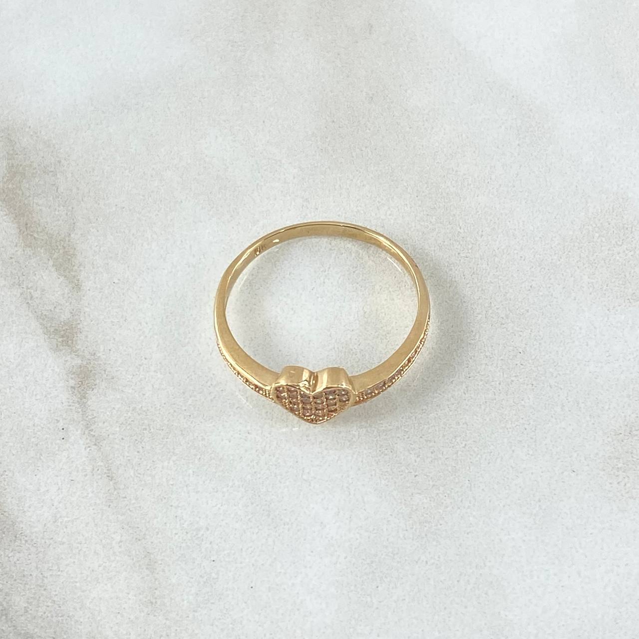 Anillo Corazon Tupido 2.25gr / T8 3/4 / Circones Blancos Oro Amarillo 18K
