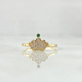 Anillo Corona 1.35gr / T5 / Circones Blancos Verdes Oro Amarillo 18K