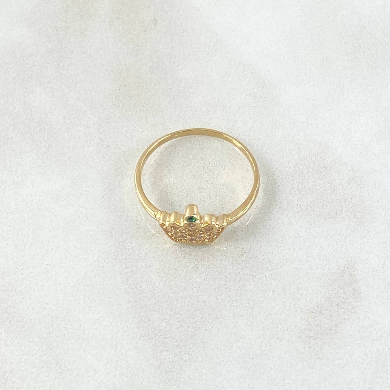 Anillo Corona 1.35gr / T5 / Circones Blancos Verdes Oro Amarillo 18K