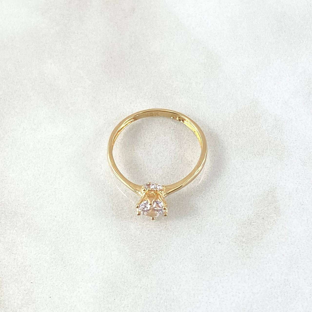 Anillo Solitario Corona 1.45gr / T6 1/2 / Circones Blancos Oro Amarillo 18K