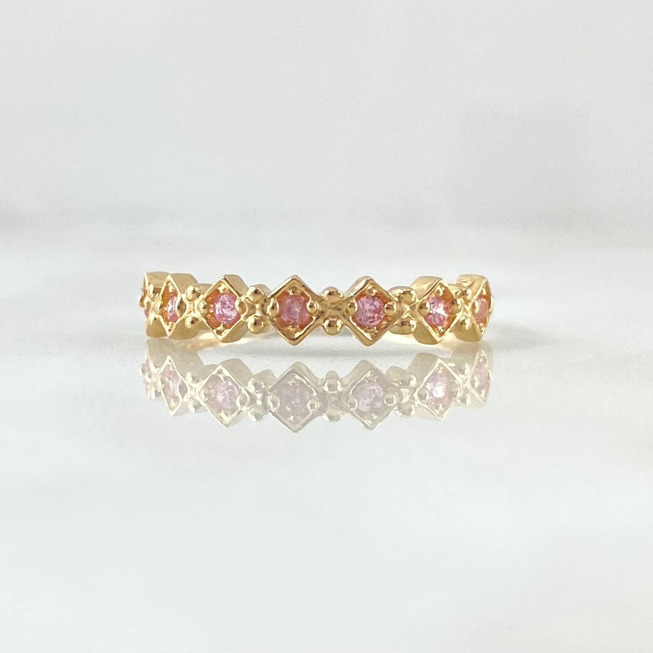 Anillo Rombos Intercalados 2.25gr / T8 / Circones Rosados Oro Amarillo 18K