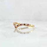 Anillo Tiara En V 1.35gr / T5 1/2 / Circones Blancos Rojos Oro Amarillo 18K
