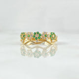 Anillo Flores 2.7gr / T7 1/4 / Circones Blancos Verdes Oro Amarillo 18K