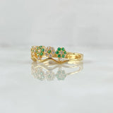 Anillo Flores 2.7gr / T7 1/4 / Circones Blancos Verdes Oro Amarillo 18K