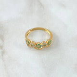 Anillo Flores 2.7gr / T7 1/4 / Circones Blancos Verdes Oro Amarillo 18K