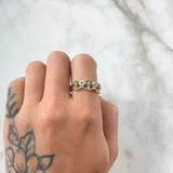 Anillo Flores 2.7gr / T7 1/4 / Circones Blancos Verdes Oro Amarillo 18K