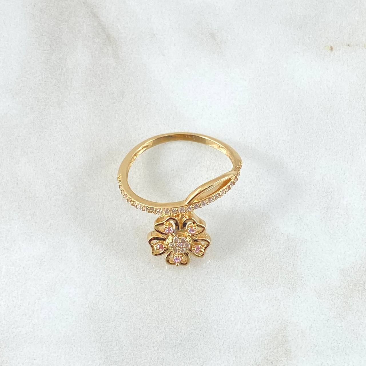 Anillo Flor Fugaz 2.95gr / T7 1/2 / Circones Blancos Rosados Oro Amarillo 18K