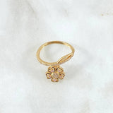 Anillo Flor Fugaz 2.95gr / T7 1/2 / Circones Blancos Rosados Oro Amarillo 18K