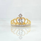 Anillo Corona 15s 3.65gr / T8 1/2 / Circones Blancos Oro Amarillo 18K