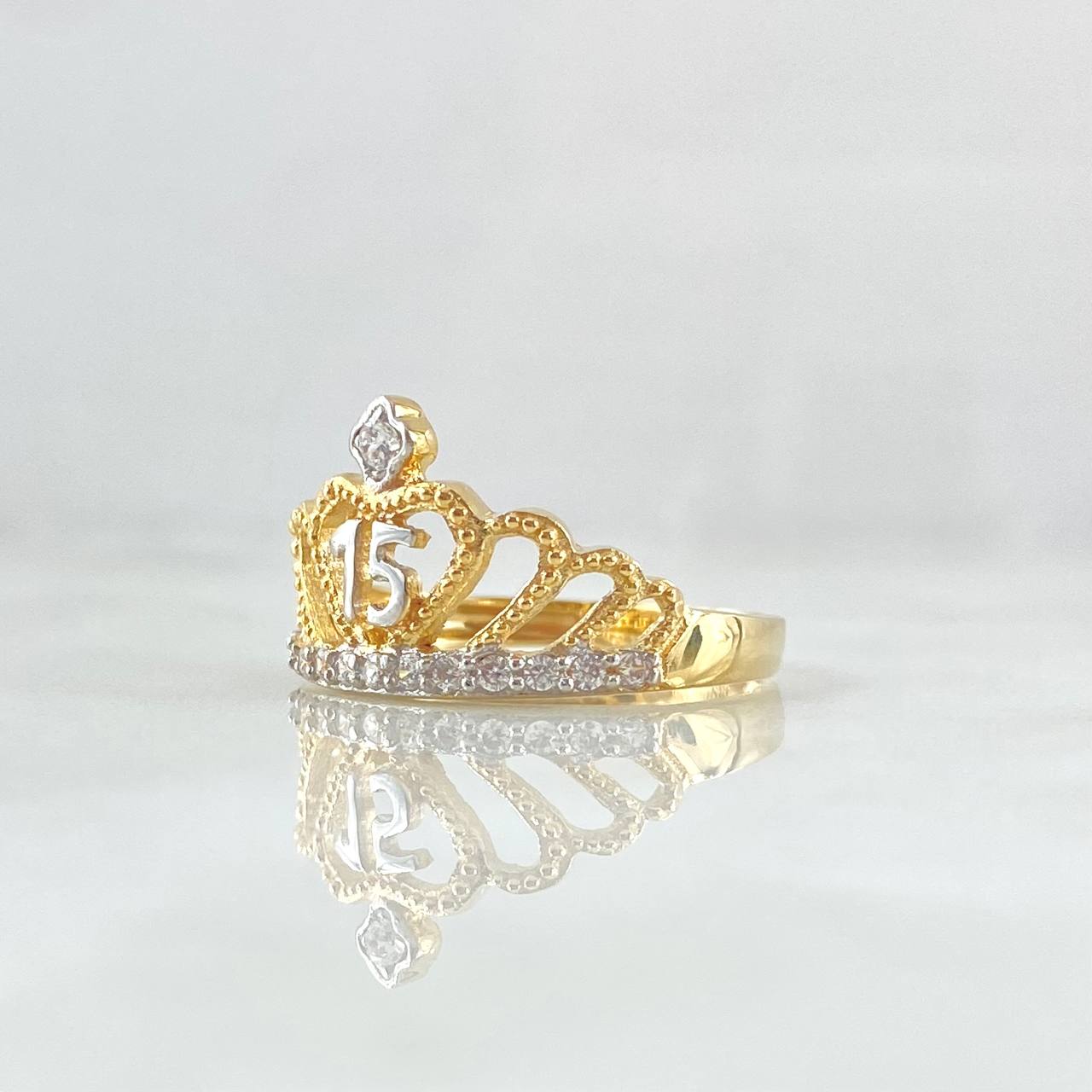 Anillo Corona 15s 3.65gr / T8 1/2 / Circones Blancos Oro Amarillo 18K