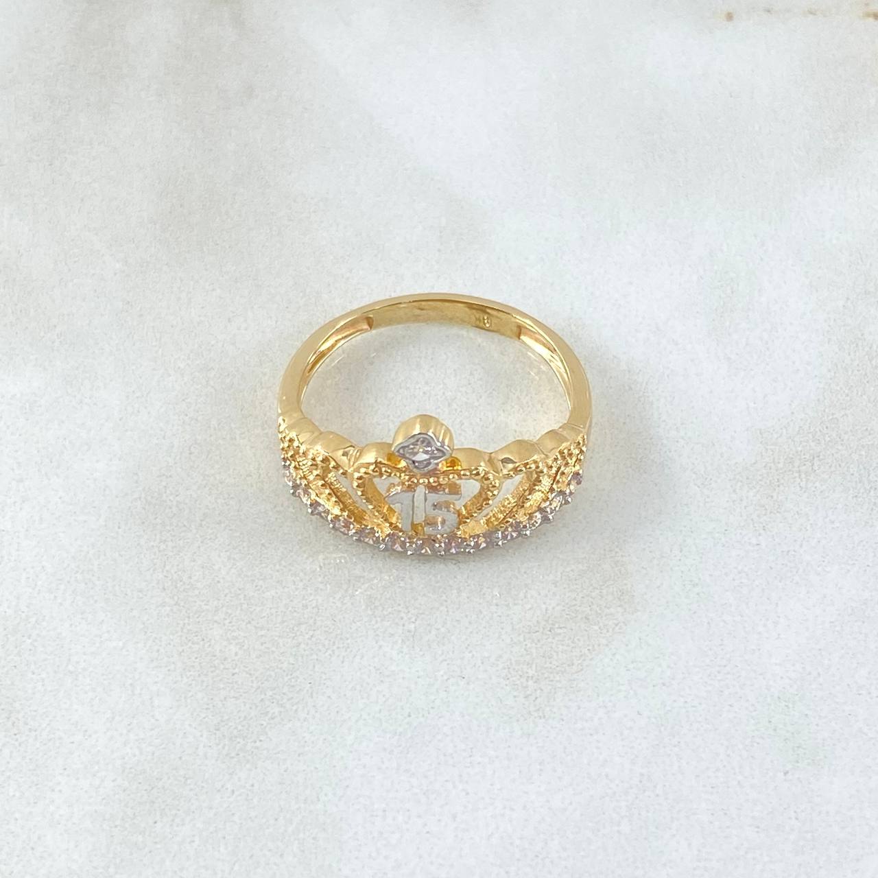 Anillo Corona 15s 3.65gr / T8 1/2 / Circones Blancos Oro Amarillo 18K