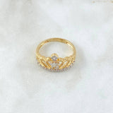 Anillo Corona 15s 3.65gr / T8 1/2 / Circones Blancos Oro Amarillo 18K