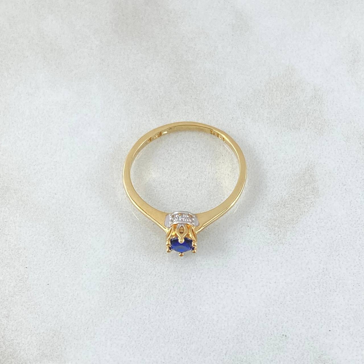 Anillo Solitario Corona 1.8gr / T6 / Azul Rey Oro Amarillo 18K