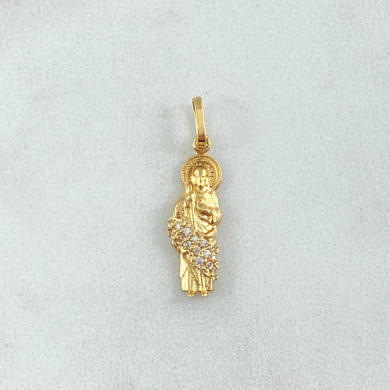 Dije San Judas 1.2gr / 2.4cm / Circones Blancos Oro Amarillo 18K