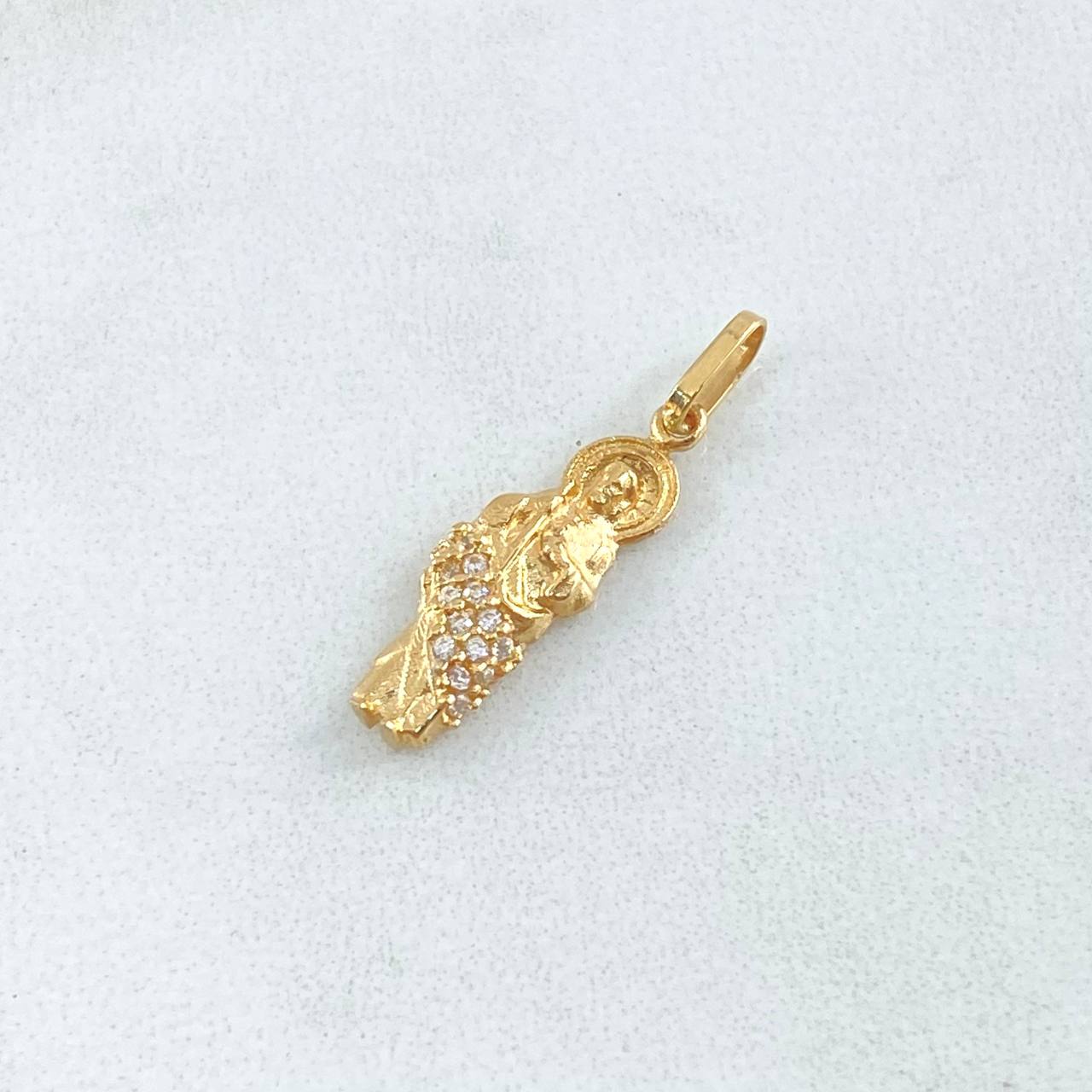 Dije San Judas 1.2gr / 2.4cm / Circones Blancos Oro Amarillo 18K