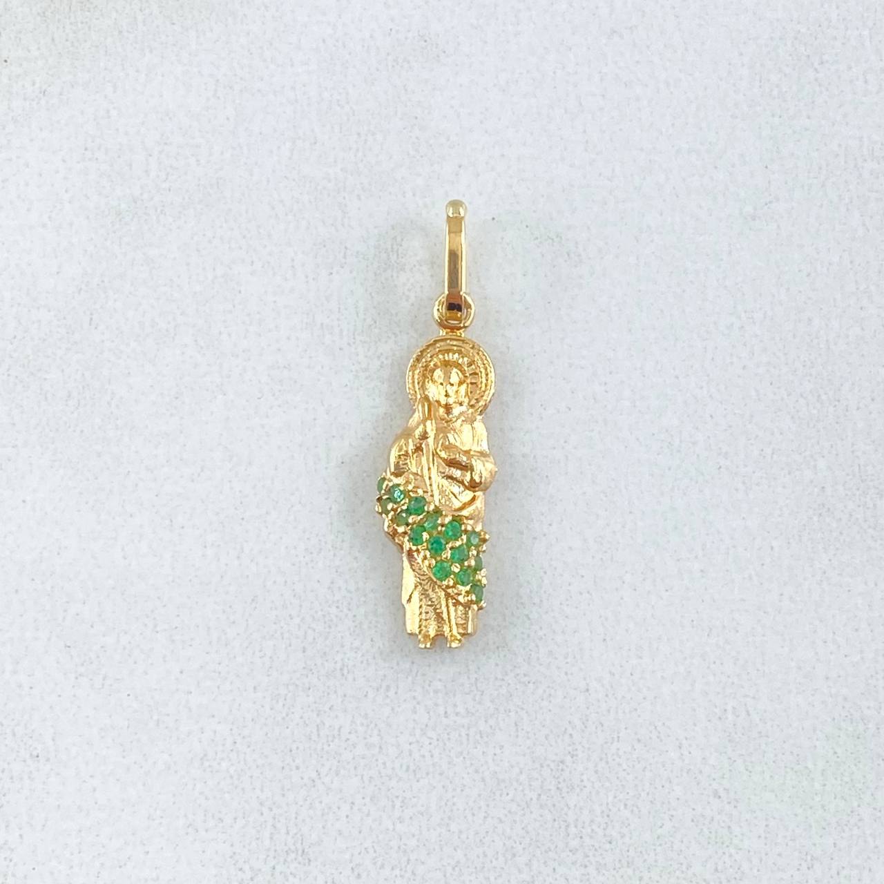 Dije San Judas 1.2gr / 2.4cm / Circones Verdes Oro Amarillo 18K ©