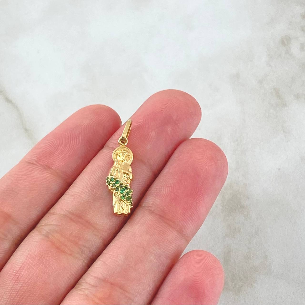 Dije San Judas 1.2gr / 2.4cm / Circones Verdes Oro Amarillo 18K ©