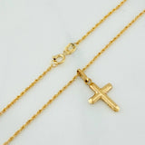 Set Cadena Lazo + Dije Cruz / 1.6gr / 60 cm Oro Amarillo 18K