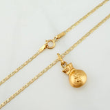 Set Cadena Escalera Plana + Dije Bolsa De Dinero / 2.1gr / 50 cm Tres Oros 18K