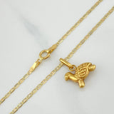 Set Cadena Escalera Plana + Dije Tortuga / 2.2gr / 50 cm Tres Oros 18K