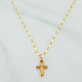 Set Cadena Flor Espejo + Dije Cruz Cristo / 1.35gr / 45.5 cm Oro Amarillo 18K