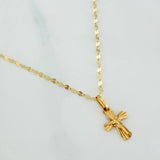 Set Cadena Flor Espejo + Dije Cruz Cristo / 1.35gr / 45.5 cm Oro Amarillo 18K