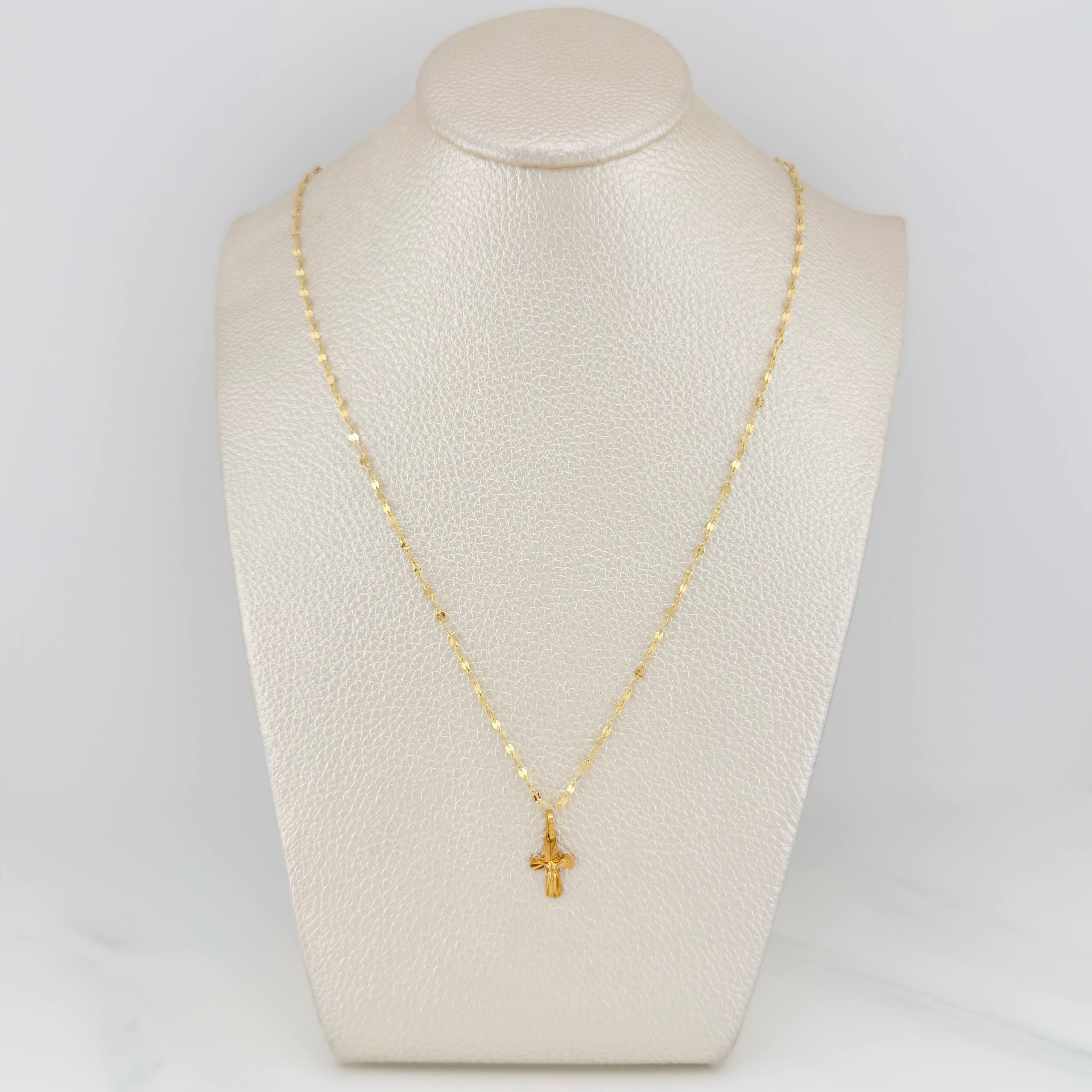 Set Cadena Flor Espejo + Dije Cruz Cristo / 1.35gr / 45.5 cm Oro Amarillo 18K