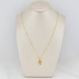 Set Cadena Flor Espejo + Dije Cruz Cristo / 1.35gr / 45.5 cm Oro Amarillo 18K