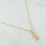 Set Cadena Flor Espejo + Dije Oso / 1.35gr / 44 cm Oro Amarillo 18K