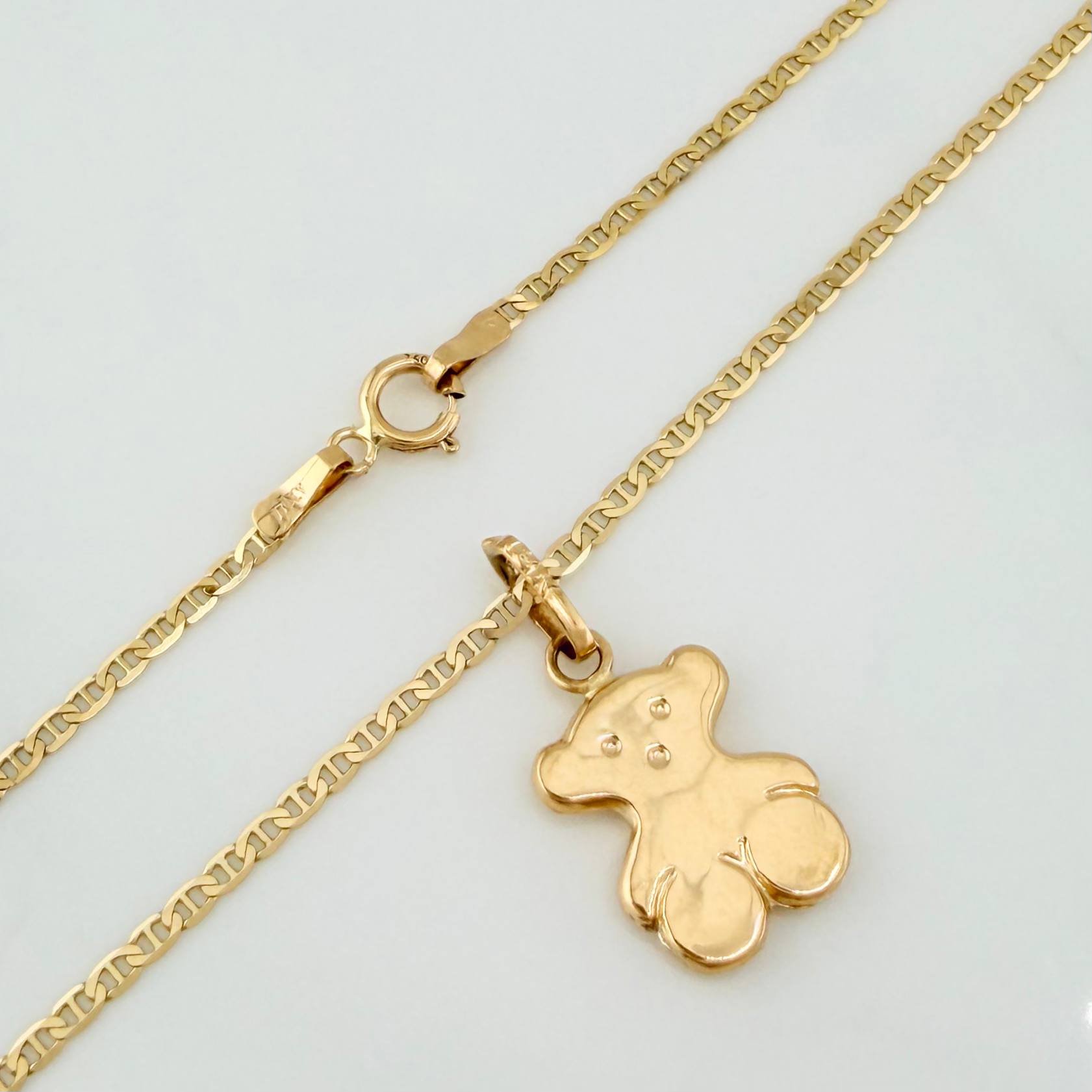 Set Cadena Escalera + Dije Oso Ts / 2.6gr / 50 cm Oro Amarillo 18K