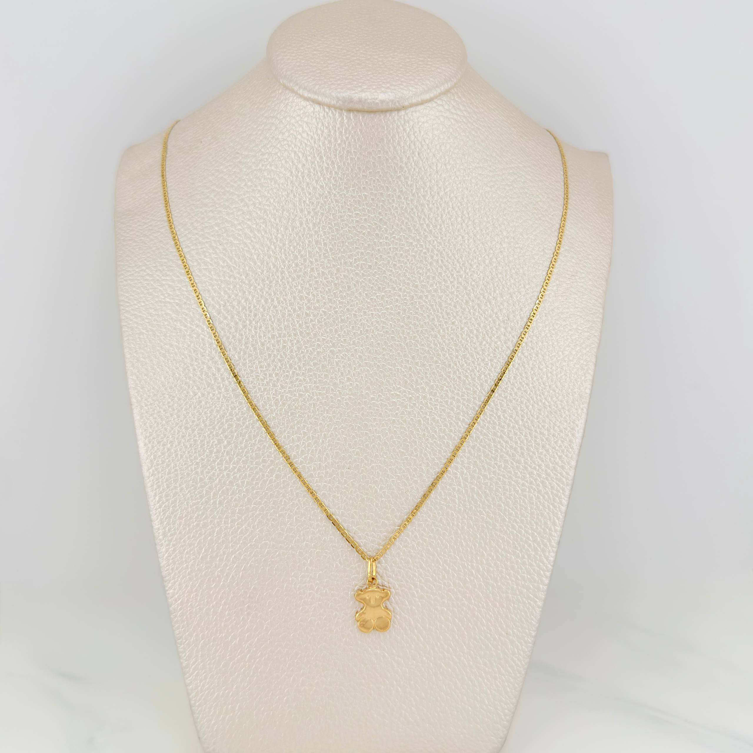 Set Cadena Escalera + Dije Oso Ts / 2.6gr / 50 cm Oro Amarillo 18K
