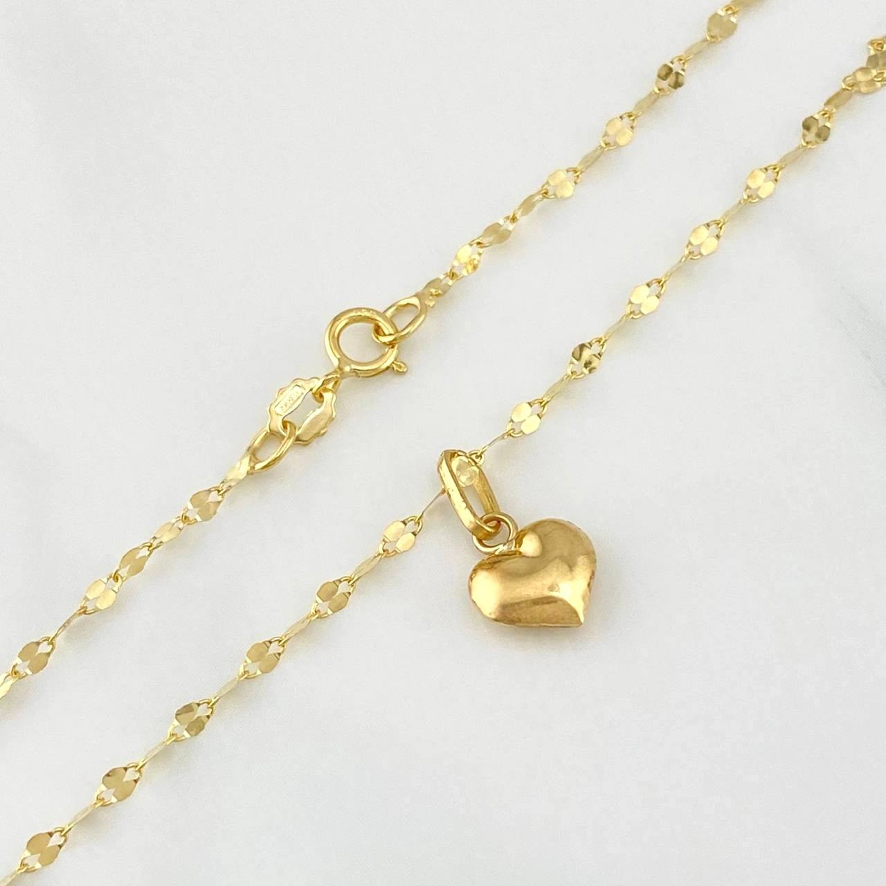 Set Cadena Flor Espejo + Dije Corazón / 1.25gr / 45 cm Oro Amarillo 18K