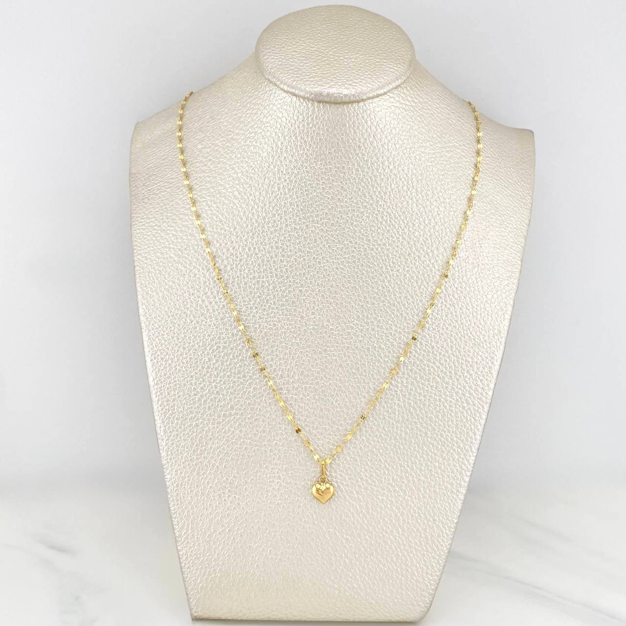 Set Cadena Flor Espejo + Dije Corazón / 1.25gr / 45 cm Oro Amarillo 18K