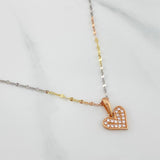 Set Cadena Flor Espejo + Dije Corazón / 1.95gr / 45 cm Tres Oros 18K
