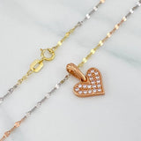 Set Cadena Flor Espejo + Dije Corazón / 1.95gr / 45 cm Tres Oros 18K