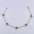 Pulso Trebol Aro Seguido 2.65gr / 16.7cm / 1.8mm Circones Verdes Oro Amarillo 18K &