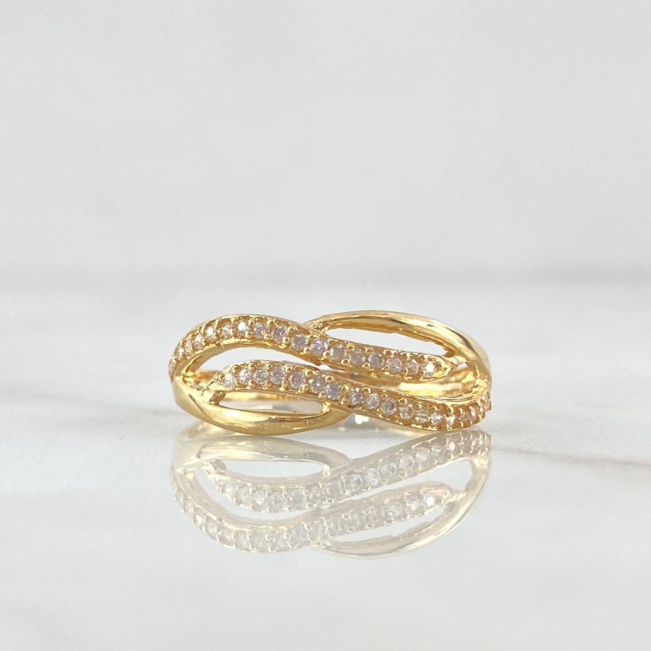 Anillo Olas Cuadruples 2.2gr / T6 3/4 / Circones Blancos Oro Amarillo 18K