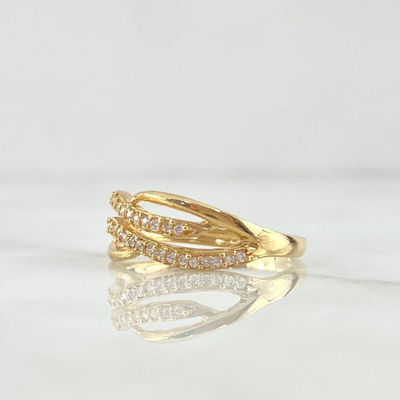 Anillo Olas Cuadruples 2.2gr / T6 3/4 / Circones Blancos Oro Amarillo 18K