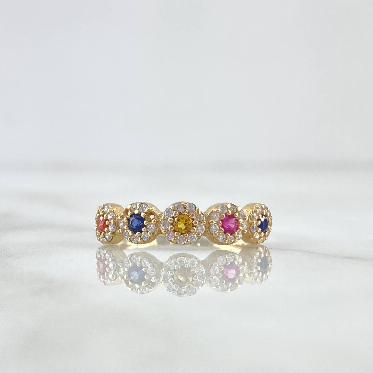 Anillo Circulos Tupidos 2.05gr / T6 1/4 / Circones de Colores Oro Amarillo 18K