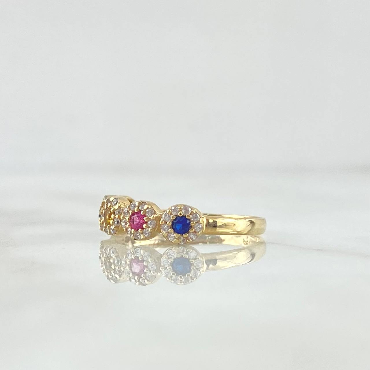 Anillo Circulos Tupidos 2.05gr / T6 1/4 / Circones de Colores Oro Amarillo 18K