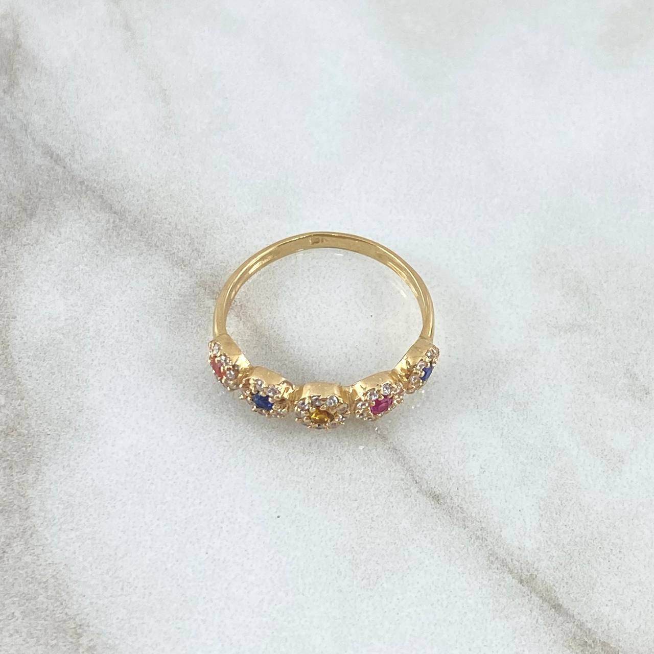 Anillo Circulos Tupidos 2.05gr / T6 1/4 / Circones de Colores Oro Amarillo 18K